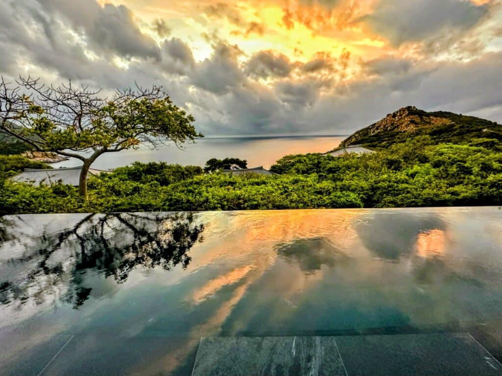 sunset over infinity pool
