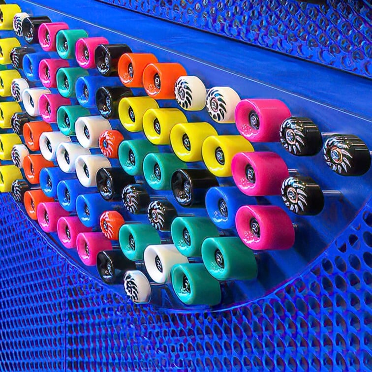 Egg on a Roll skateboard wheel wall