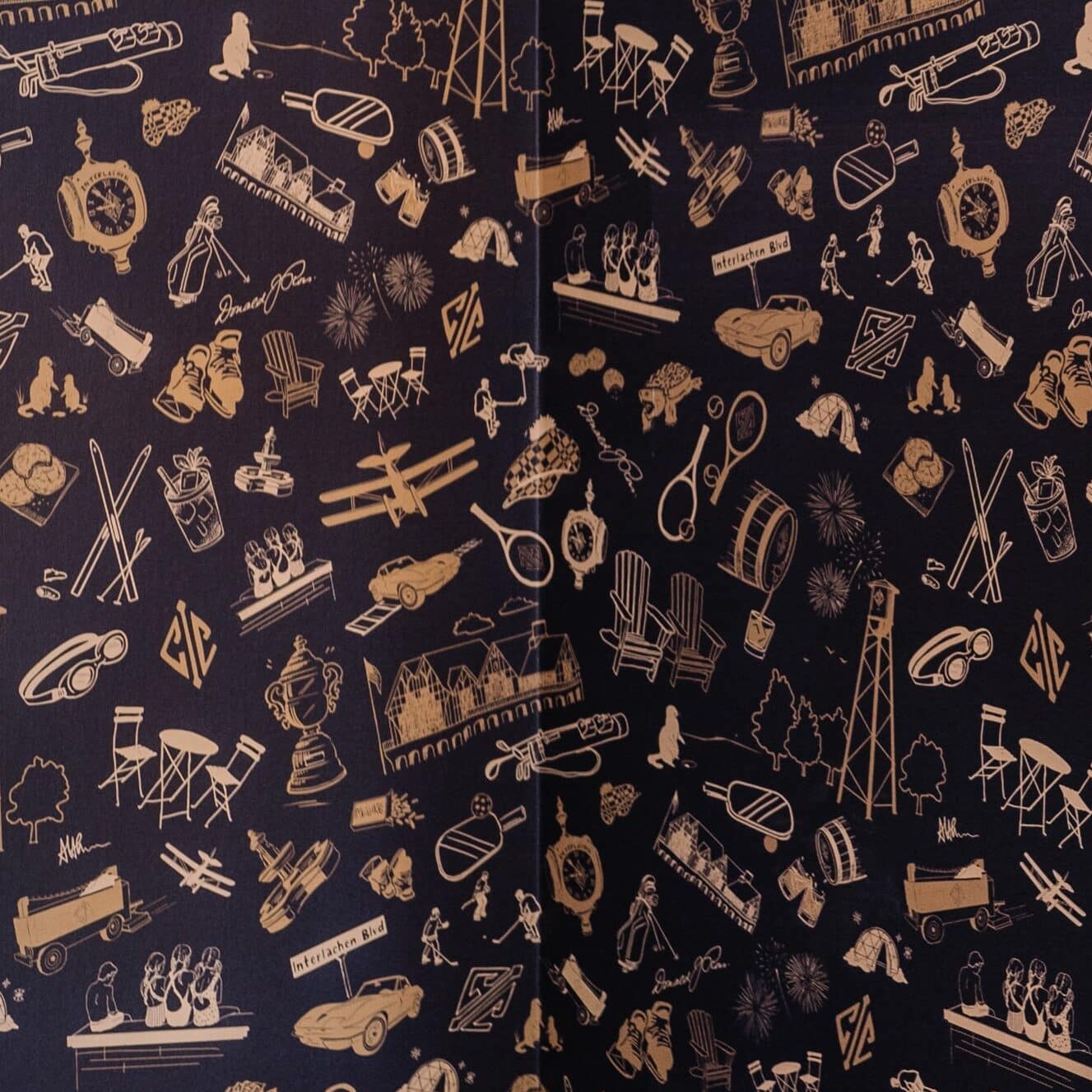 Custom wallcovering of Interlachen Country Club related icons