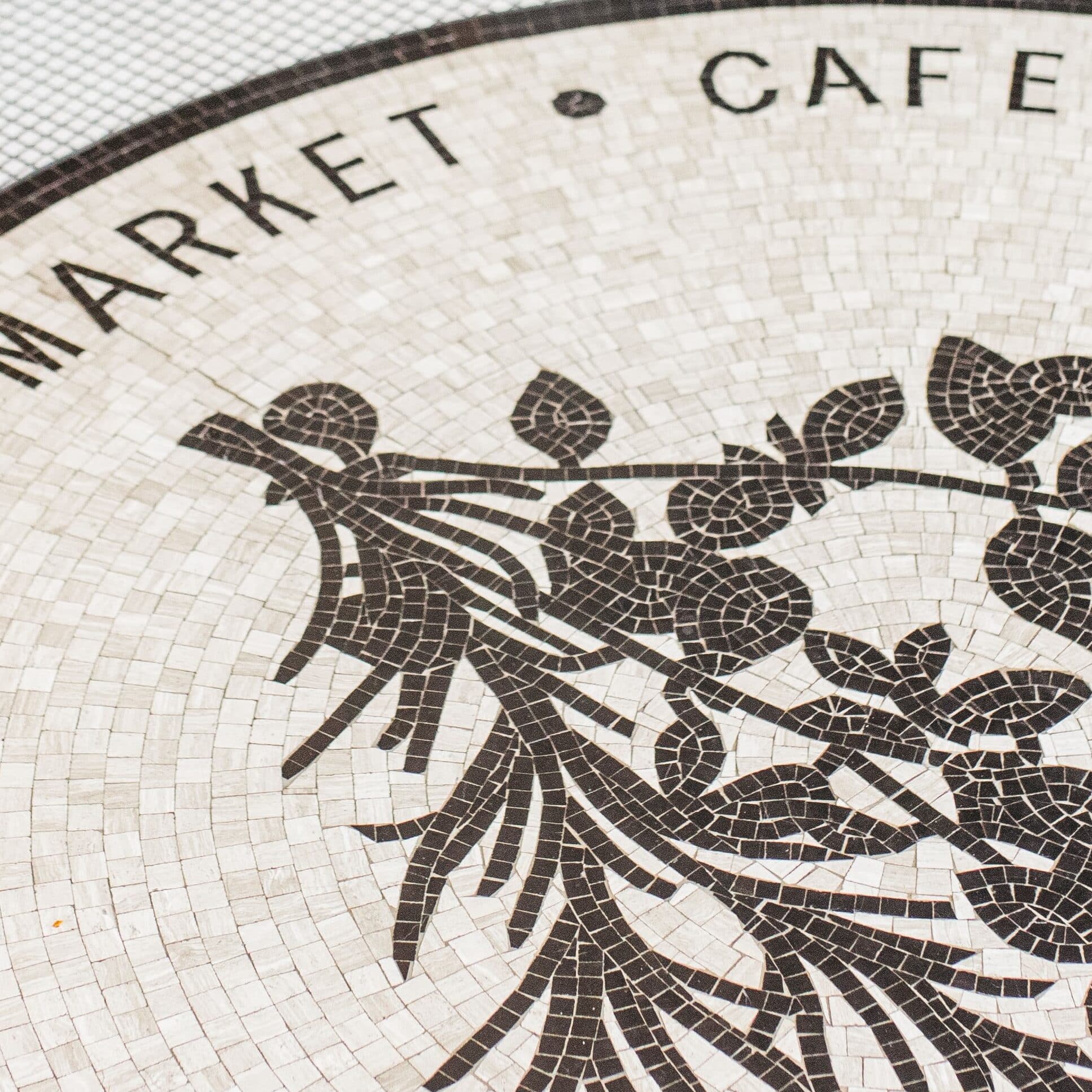 Floor-tile mosaic at The Grocer's Table