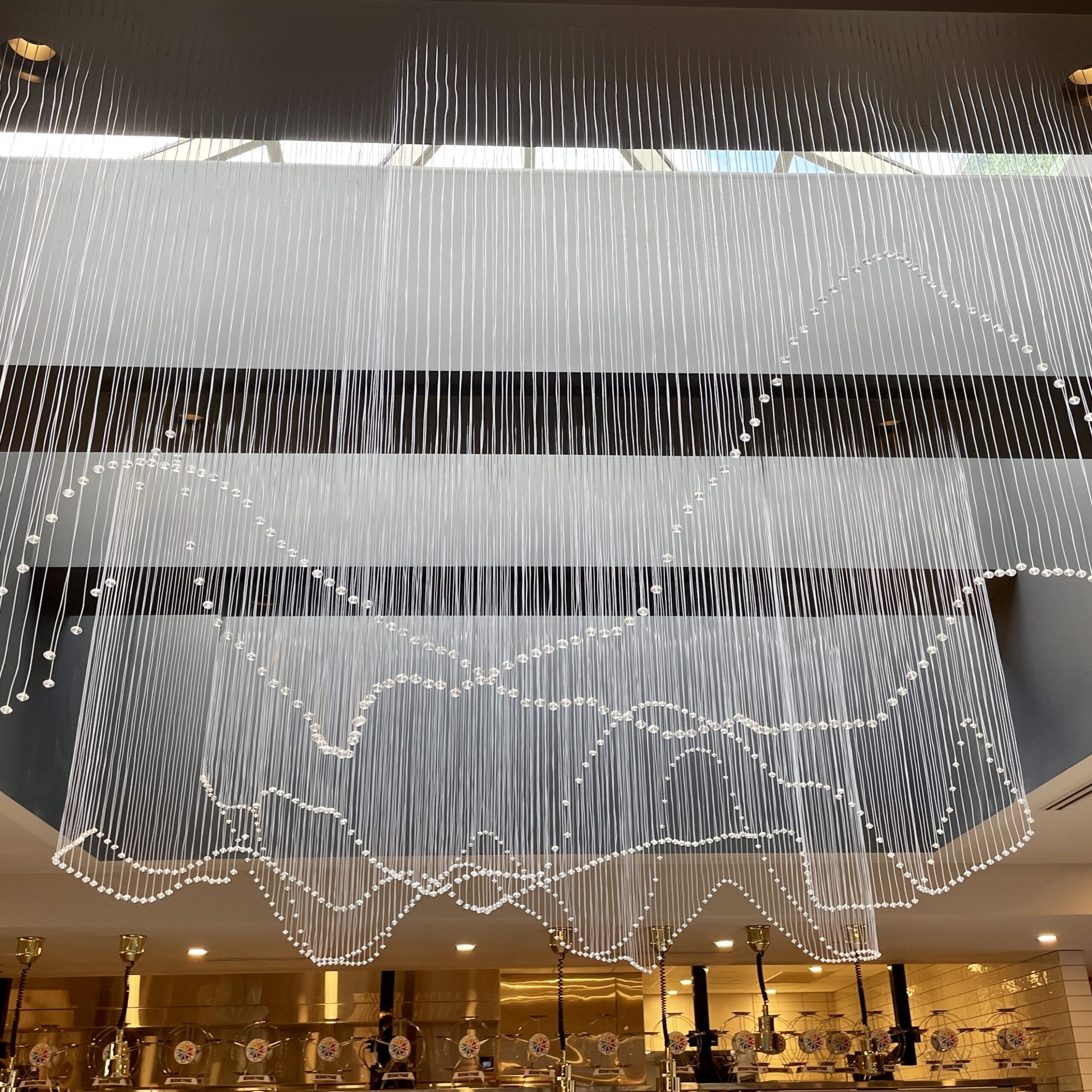 Fiber Optic lights hung from the ceiling in the shape of Hersheypark Roller coasters